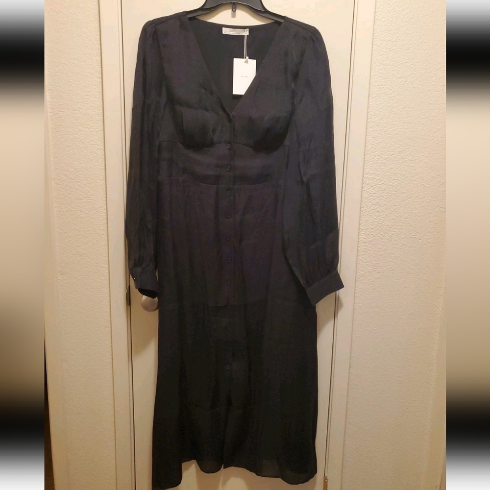 New Oak And Fort Black Long Sleeve Button Down Dress Size M Retails $118